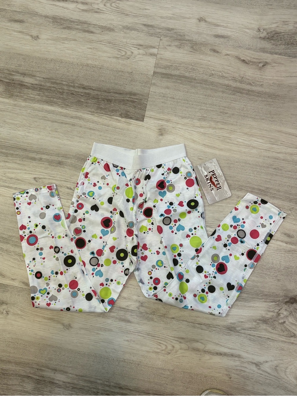 Peepers Kids White Leggings with Colorful Dot & Heart Print
